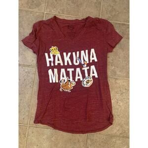 Disney Small Maroon Graphic Short Sleeve T Shirt Lion King Hakuna Matata V Neck